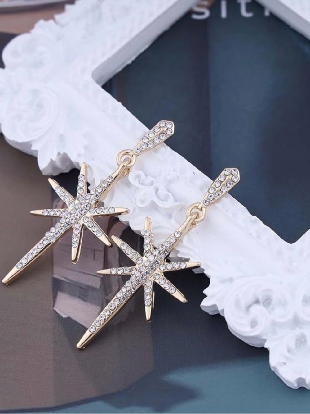 Gold Crystal Starburst Drop Earrings - Women Jewelry